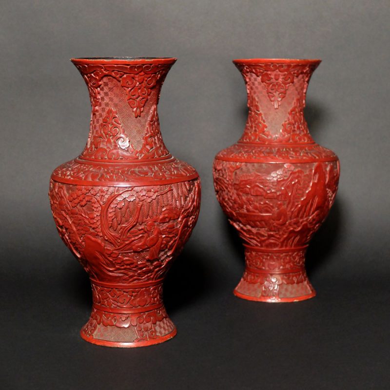 Paire vases cinabre